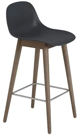 Muuto Fiber Bárszék Fa Alappal És Háttámlával Fekete/Sötétbarna H87,5 cm