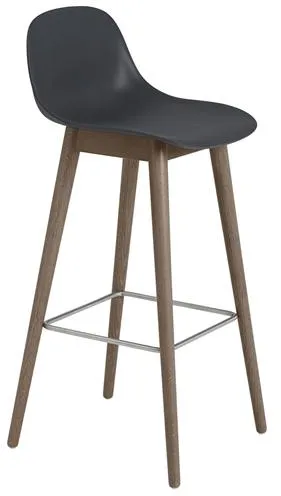 Muuto Fiber Bárszék Fa Alappal És Háttámlával Fekete/Sötétbarna H97,5 cm