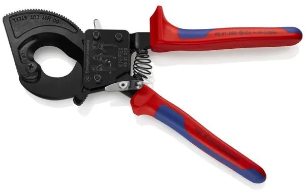 Knipex kábelvágó (racsnielv) fekete lakkozással, többkomponensű nyéllel, 250 mm
