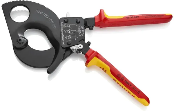 Knipex kábelvágó (racsnielv) fekete lakkozással, VDE által jóváhagyva, 280 mm