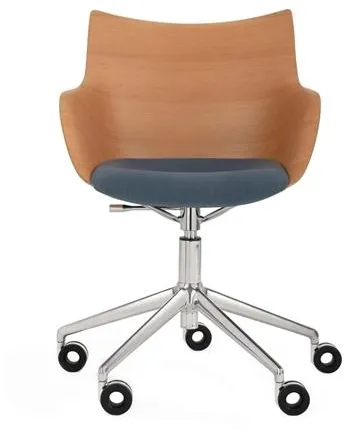 Kartell Q/Wood Irodai szék Króm/Világos fa kék kárpitozással
