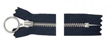YKK Alumínium cipzár, fix, gyűrűs húzóval, 35 cm, 4 mm, tengerészkék