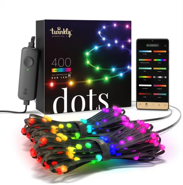 Twinkly Dots - 400 alkalmazással vezérelhető RGB LED. 20 méter. Fekete vezeték.