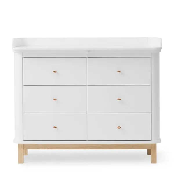 Oliver Furniture Wood Pelenkázókomód 6 fiókkal Fehér/Tölgy
