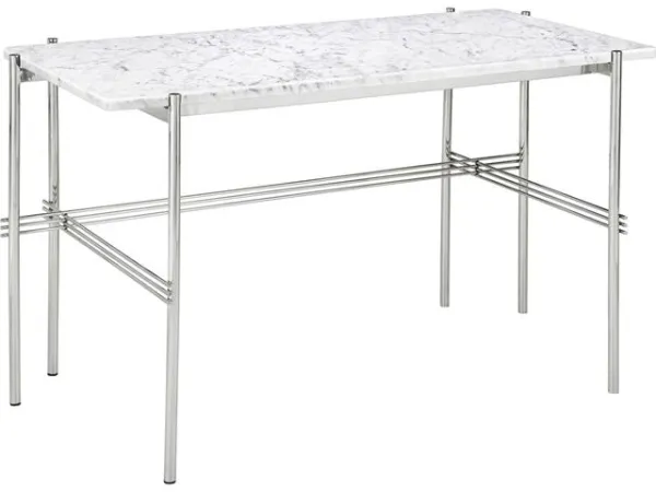 GUBI TS Íróasztal 120x60 Polírozott Acél/Fehér Carrara Márvány