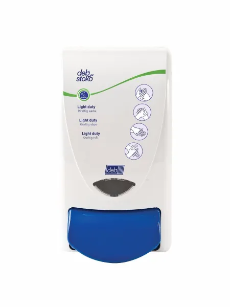 Deb Stoko Cleanse Light adagoló tisztító hatású krémszappanhoz, fehér műanyag, kék nyomógombbal, 1 L